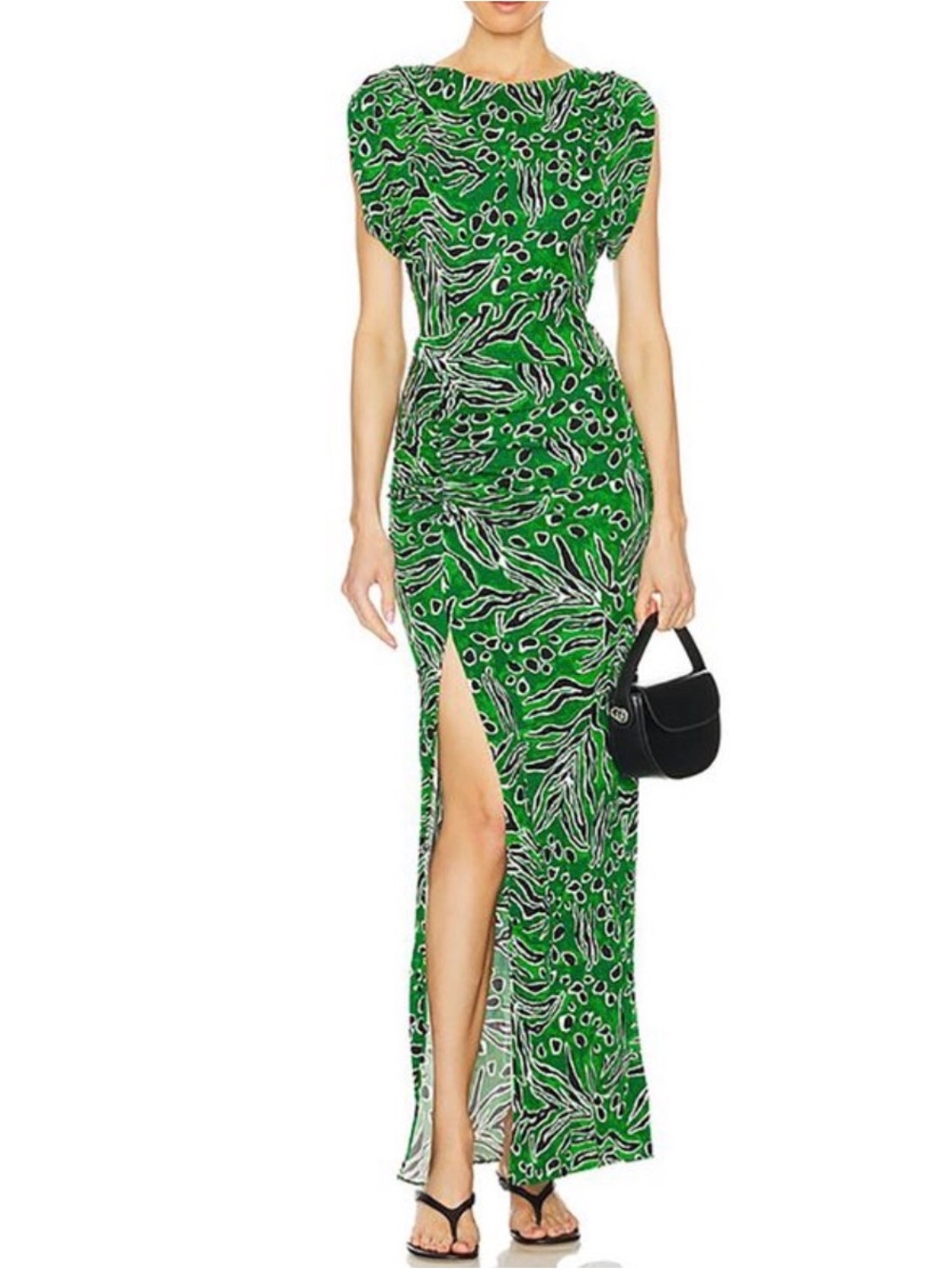 DVF “Water Tiger” Green Printed Sleeveless Gertrude Maxi Dress with Front Slit